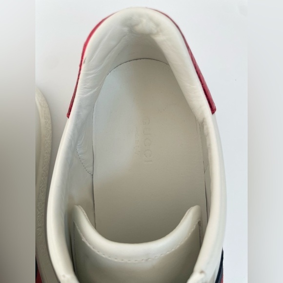 Gucci White Leather Ace Embellished Bow Patch Web Stripe low top sneakers EU38.5 - Picture 11 of 12